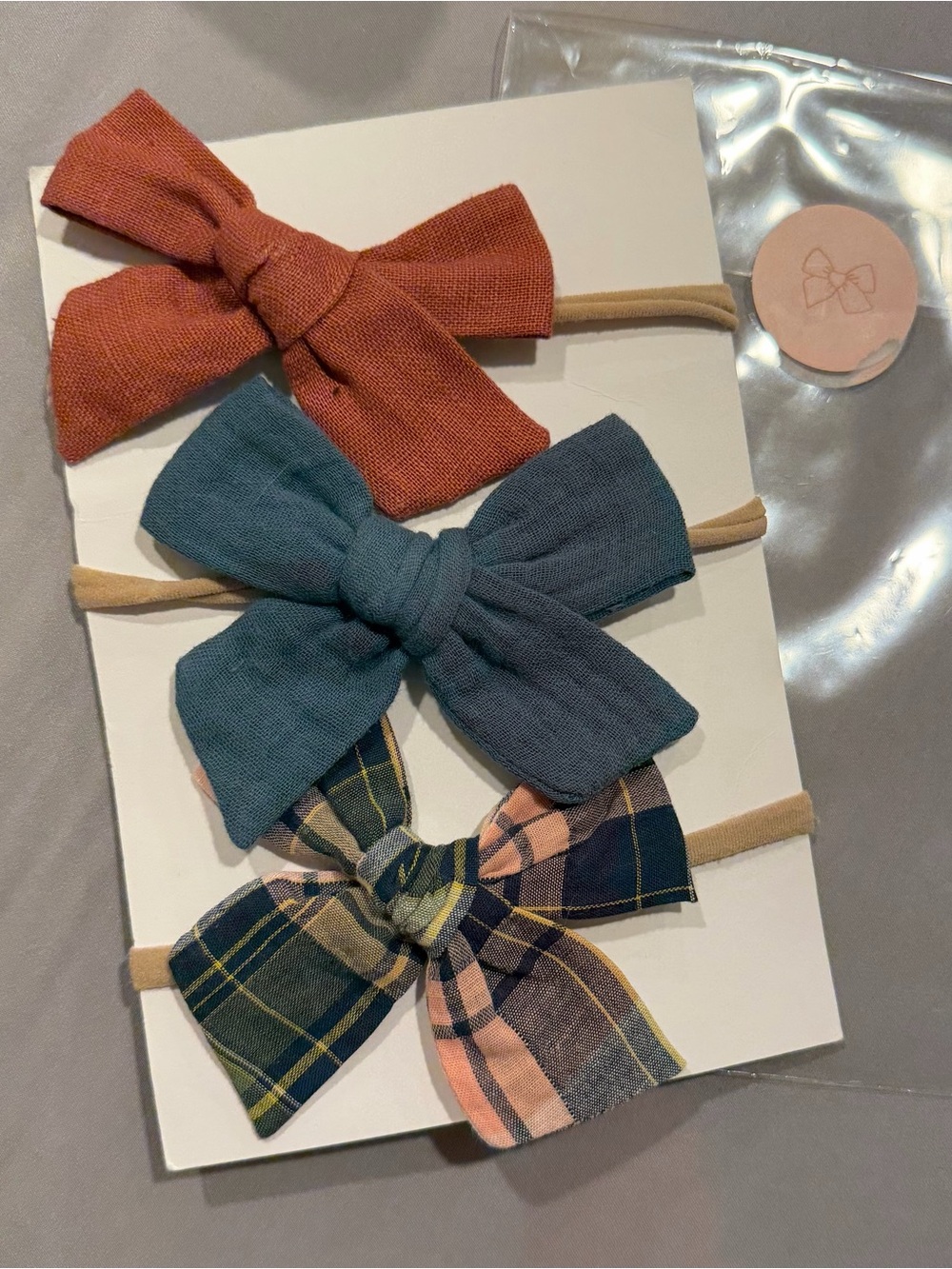 Little poppy co toddler Bow Headband Set - 
Rust, blue, Plaid
